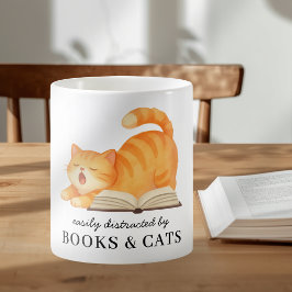 Taza De Café Libro Adorable Gato Pelirrojo Dicho Divertido