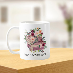 Taza De Café Libro de Acuarela y Cota de Lectura de Flor de Ros