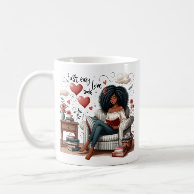 Taza De Café Libro de amor simple, lectura de Chica afroamerica (Izquierda)