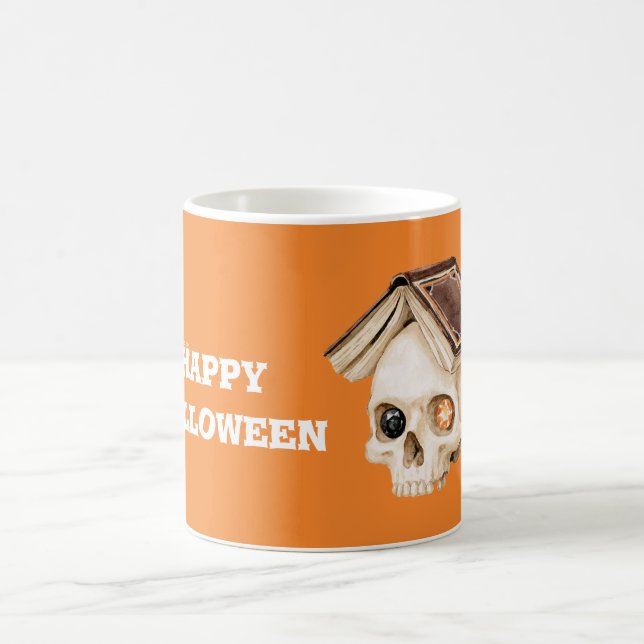 Taza De Café Libro de cráneo de Halloween naranja (Centro)