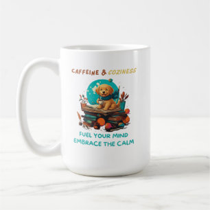 Taza De Café Libro de Golden Retriever de Cafeína y Coziness