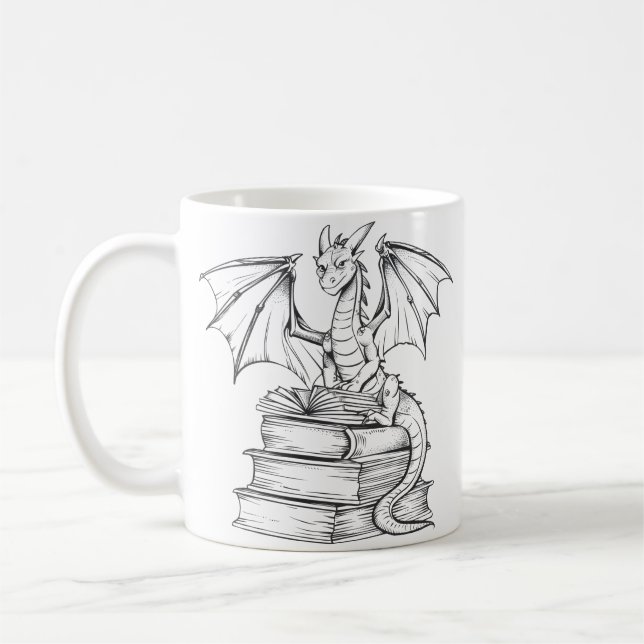 Taza De Café Libro de lectura de dragones (Izquierda)