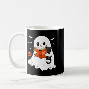 Taza De Café Libro de lectura de fantasmas Disfraz de gato negr