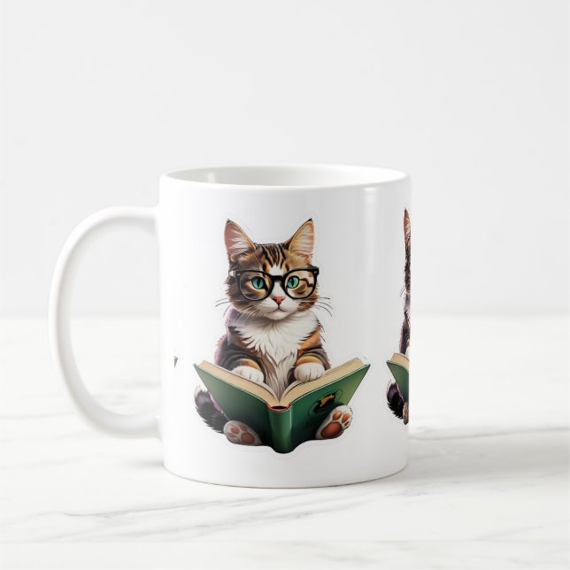 Taza De Café Libro de lectura de gatos (Izquierda)