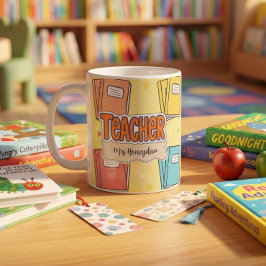 Taza De Café Libro escolar patrón maestro amarillo 