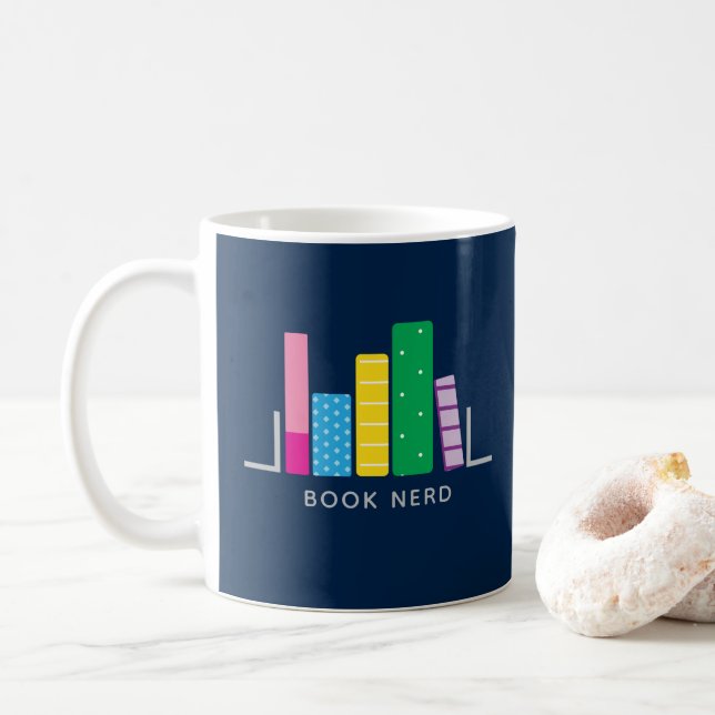 Taza De Café Libro Nerd Moderno Navy Azul Verde (Con donut)