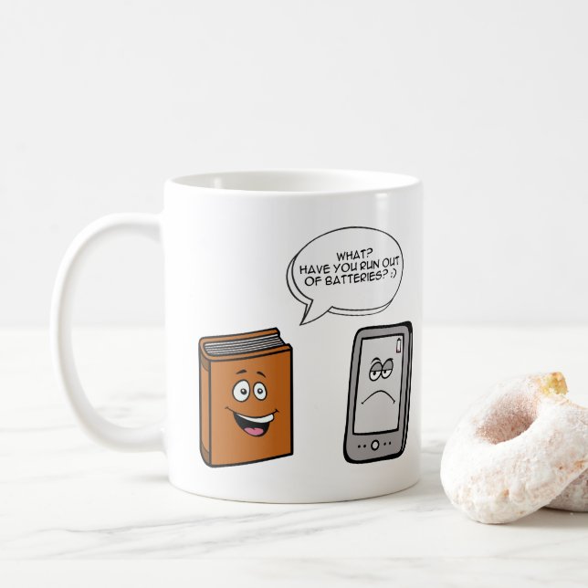 Taza De Café Libro vs libro electrónico (Con donut)