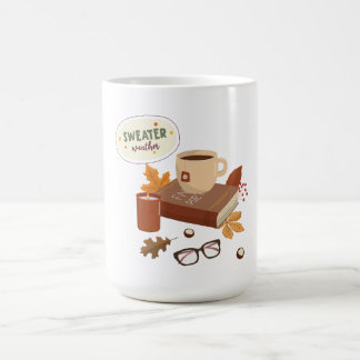 Taza De Café Libro y té de clima de suéter de otoño acogedor
