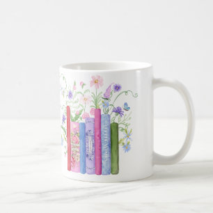 Taza De Café Libros Clásicos Elegante Flor Silvestre Rosa Azul