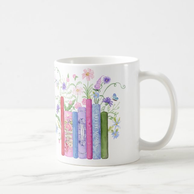 Taza De Café Libros Clásicos Elegante Flor Silvestre Rosa Azul (Derecha)