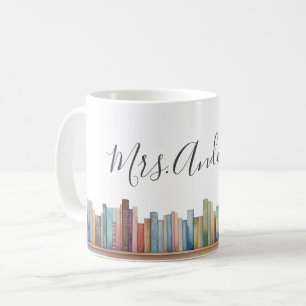 Taza De Café Libros Coloridos de Acuarela Nombre del Profesor