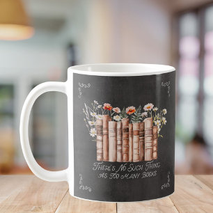 Taza De Café Libros con Flores y Cita en Pizarra Negra