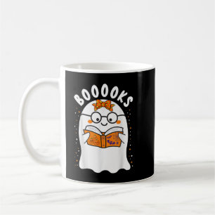Taza De Café ¡Libros! Cute fantasma leyendo libros de la biblio