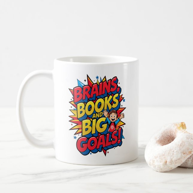 Taza De Café Libros de cerebros y grandes objetivos - Diversión (Con donut)