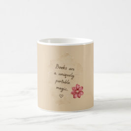 Taza De Café Libros de Crema Flor Roja Mágica