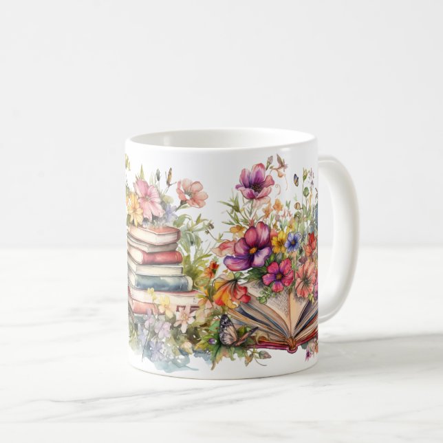 Taza De Café Libros en un campo de flores silvestres (Anverso derecho)