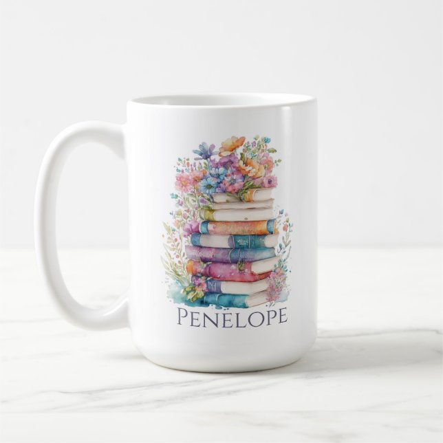 Taza De Café Libros florales de acuarela (Izquierda)