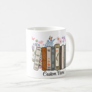 Taza De Café Libros florales personalizados Mug,Regalo para los