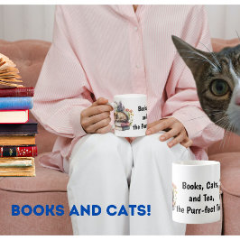 Taza De Café Libros, gatos y amante de los libros de té, dueño 