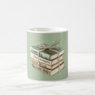 Taza De Café Libros Green Cream Viven el Momento