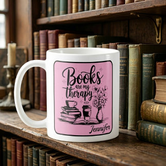 Taza De Café Libros Personalizados Son Mi Terapia Bookworms Ros