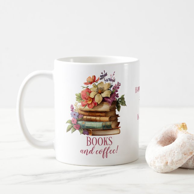 Taza De Café Libros y café floral (Con donut)