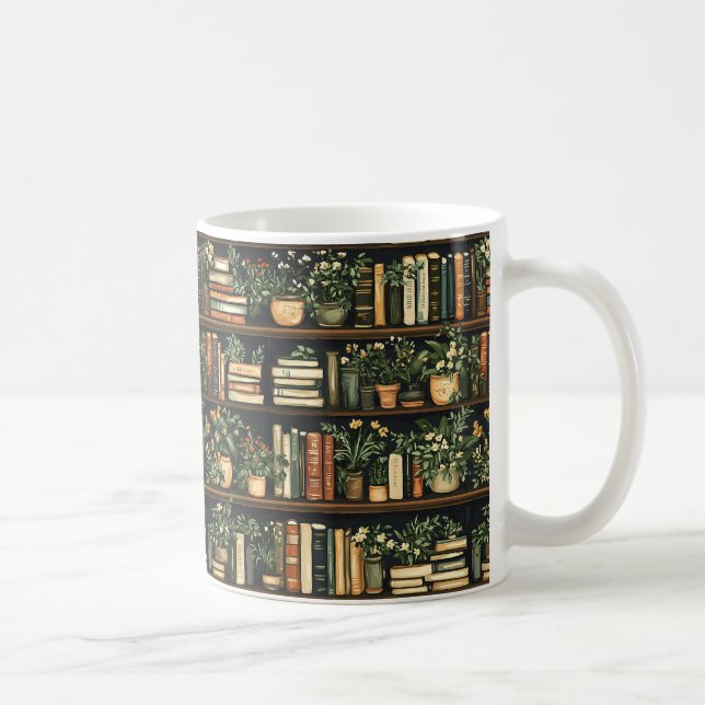 Taza De Café Libros y flores café Mug (Derecha)