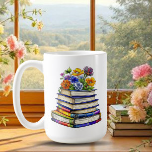 Taza De Café Libros y flores de época de bonito personalizados