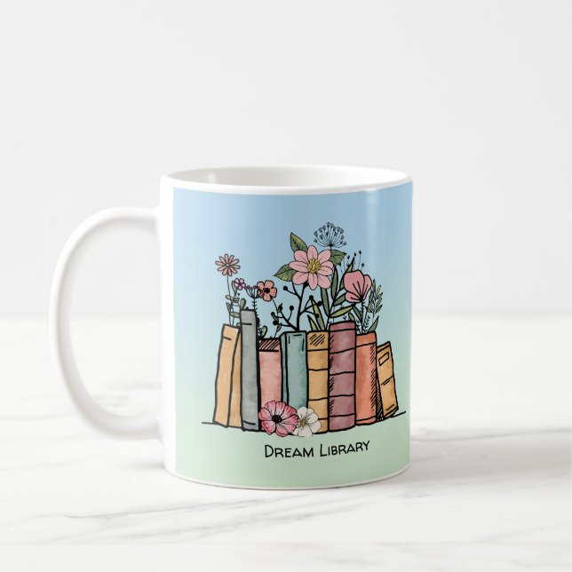 Taza De Café Libros y flores silvestres personalizan biblioteca (Izquierda)