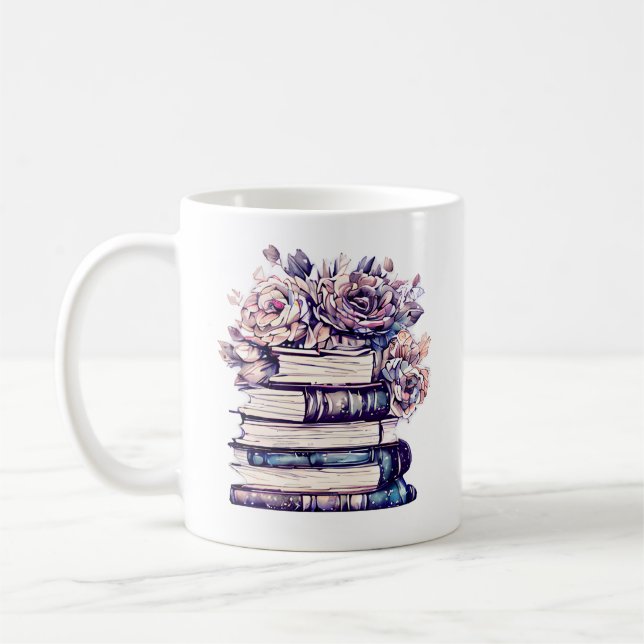 Taza De Café Libros y Rosas antiguos personalizados (Izquierda)