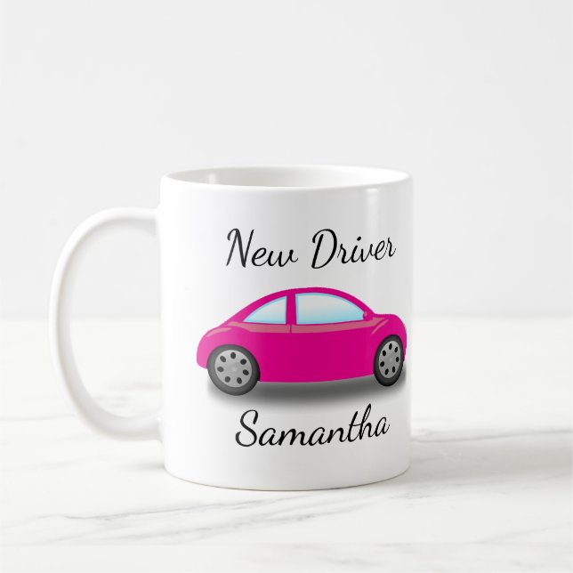 Taza De Café Licencia de Conducir Personalizada Coche Rosa (Izquierda)