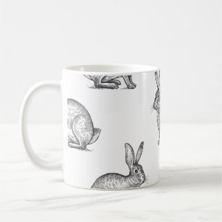 Taza De Café Liebre o conejo. Patrón sin foco con animales de b