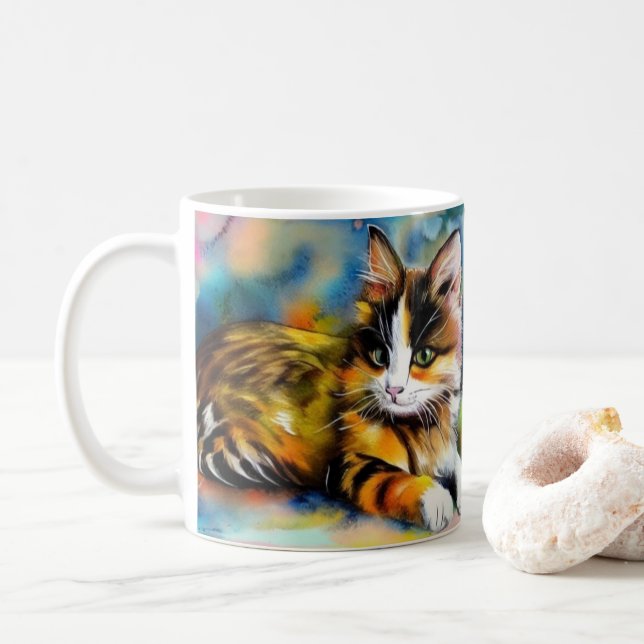 Taza De Café Liegende Katze, Aquarell -  (Con donut)