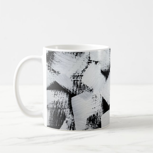 Taza De Café Lienzo pintado abstracto blanco negro. (Izquierda)
