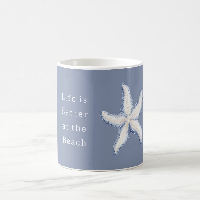 Taza De Café Life is Better Beach Blue White Starfish (Centro)