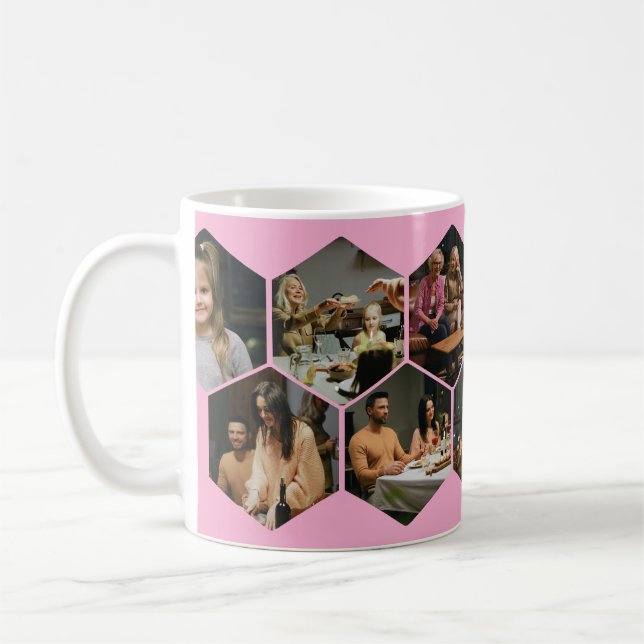 Taza De Café Light Pink Geometric Hexagon Photo Collage  (Izquierda)