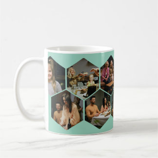 Taza De Café Light Teal Geometric Hexagon Photo Collage 