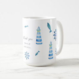 Taza De Café Lighthouse Beach Watercolor Pintado a mano