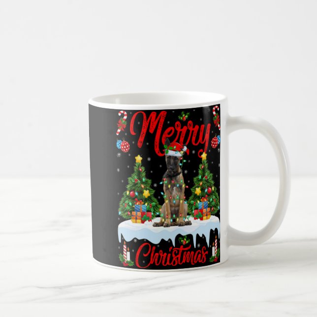 Taza De Café Lights Xmas Tree Santa Belgian Malinois Dog Christ (Derecha)