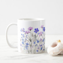 Lila Aquarell Blumenwiese Keramiktasse 