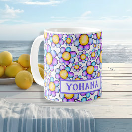 Taza De Café Lilac acuarela Daisy Flower nombre personalizado v