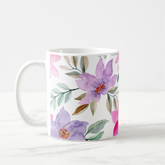 Taza De Café Lilac Lavanda Bonito rosa Patrón floral (Izquierda)