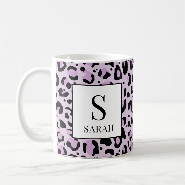 Taza De Café Lilac Purple Leopard Print Custom Name Mug (Izquierda)