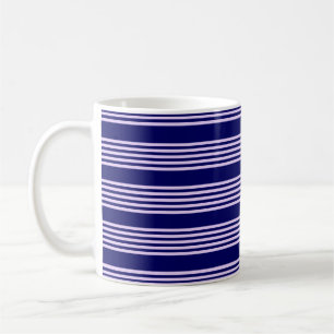 Taza De Café Lilac púrpura y azul marino cinco rayas patrón