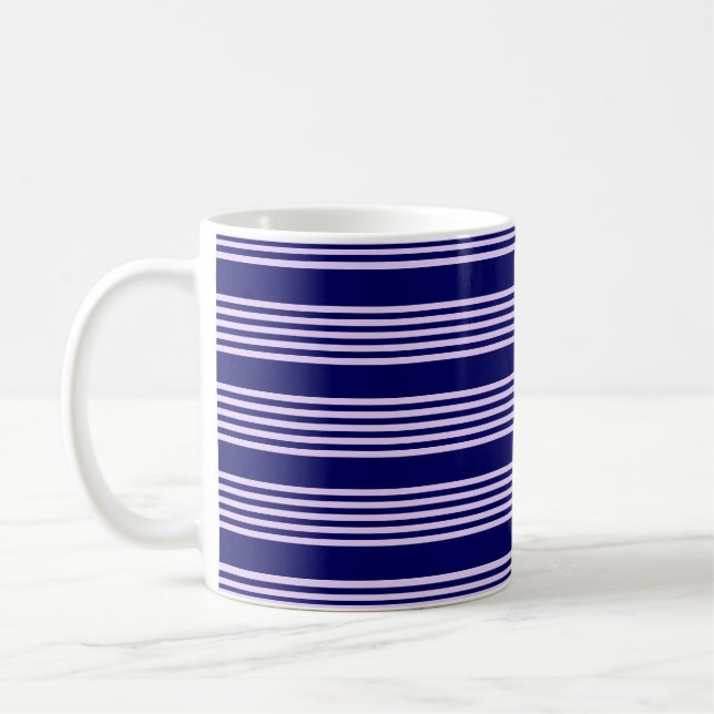 Taza De Café Lilac púrpura y azul marino cinco rayas patrón (Izquierda)