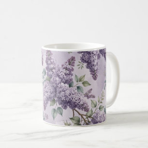 Taza De Café Lilas Flores de Lila Verde Salvia Lavanda Polvorie