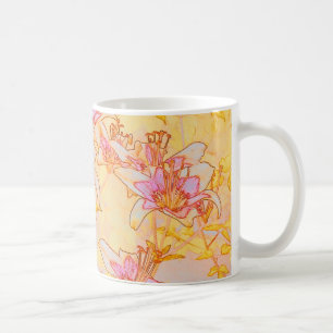 Taza De Café Lilies de otoño - acuarela digital