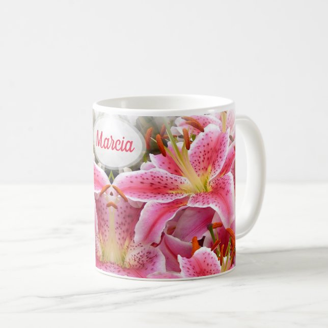 Taza De Café Lilies de Stargazer rosadas personalizadas de Boni (Anverso derecho)