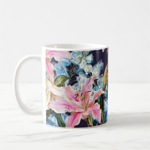 Taza De Café Lilies, delfinitos borde: pintura acuarela.