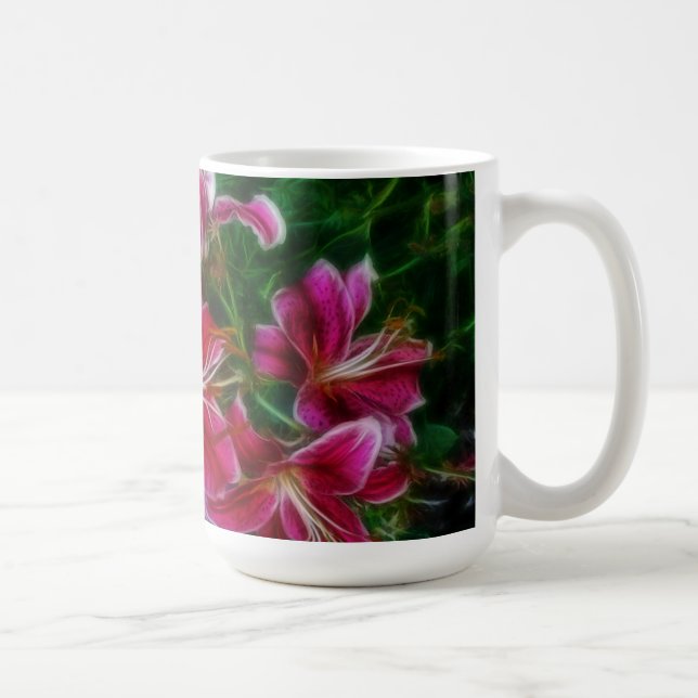 Taza De Café Lilies Rosados Impresionante Arte De Pintura Flora (Derecha)